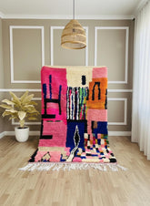Handmade wool rug with soft fringe edges
