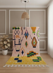 Pink Moroccan area rug in modern living room