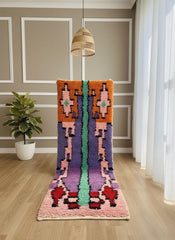 Handmade Moroccan runner rug with bold geometric pattern