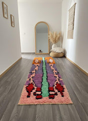 Handwoven Moroccan runner rug in bright entryway