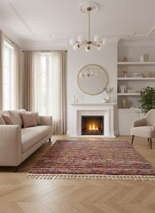 Handmade Moroccan striped wool rug in elegant living room