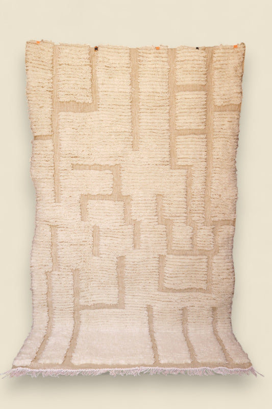 Full view of Ayla Berber rug with geometric ivory tufted pattern