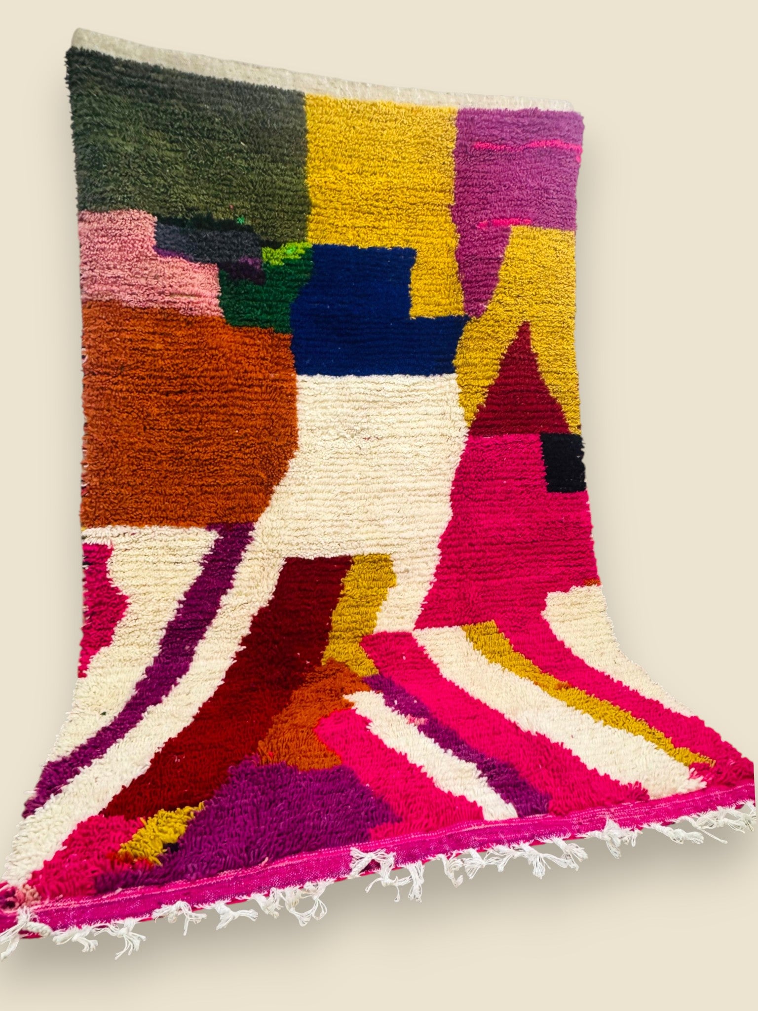 Handmade Fadhma Moroccan Berber Rug with colorful abstract geometric design