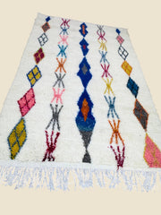 Authentic Moroccan Berber carpet in ivory with multicolor diamonds