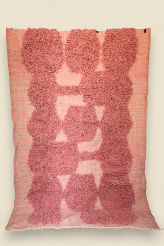 Full view of Talyat Berber Moroccan Rug with pink wool