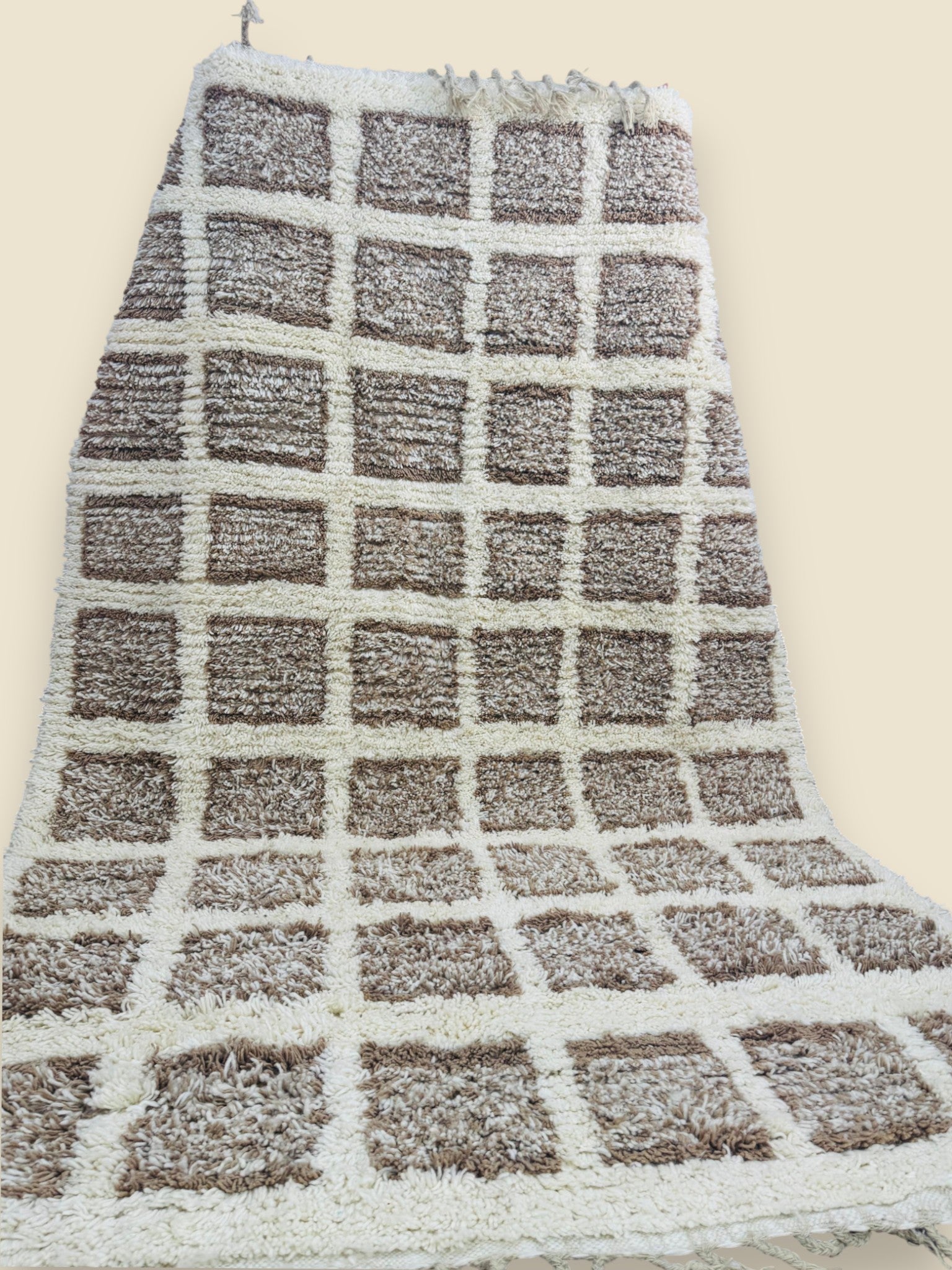 Full view of handmade Tilila Moroccan Berber wool rug