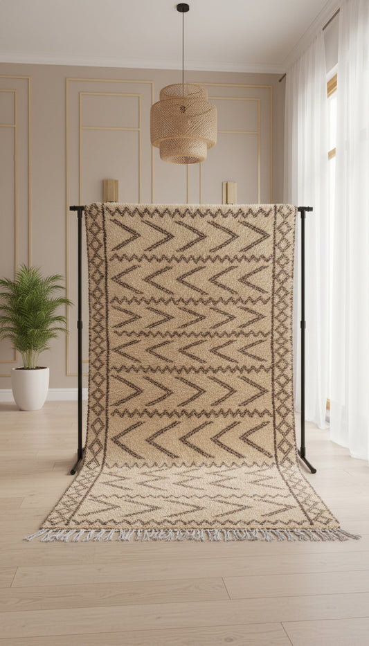 Berber Tawelt rug on display stand.