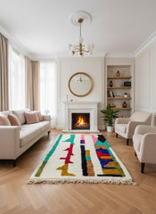 Colorful Moroccan wool rug in elegant living room