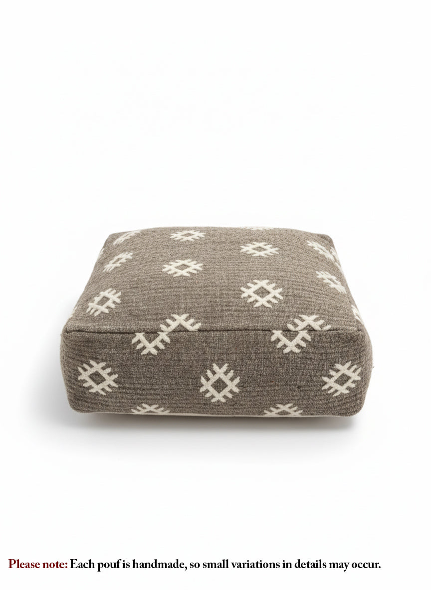 Handmade Moroccan wool pouf close-up