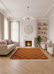 Orange Moroccan wool rug in elegant living room