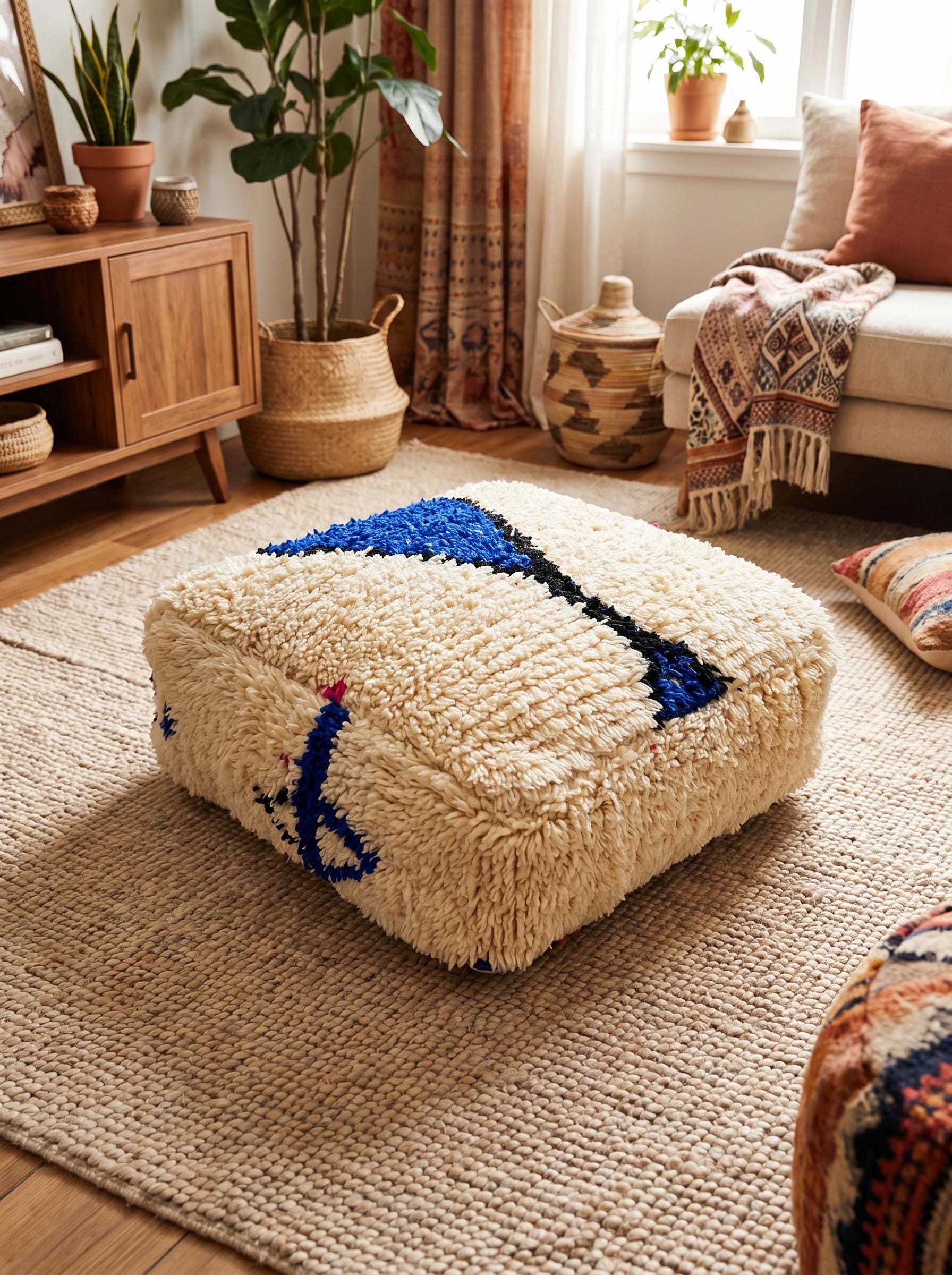 Authentic Berber Wool Pouf for Relaxed Boho Home Decor