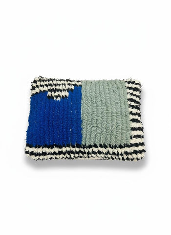 Moroccan Berber Pouf, Handmade Wool Floor Cushion, Blue Green