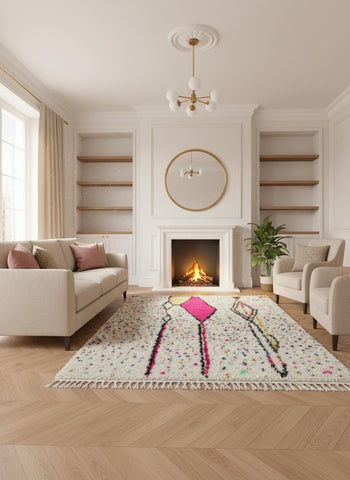 Moroccan Berber confetti rug placed in cozy living room