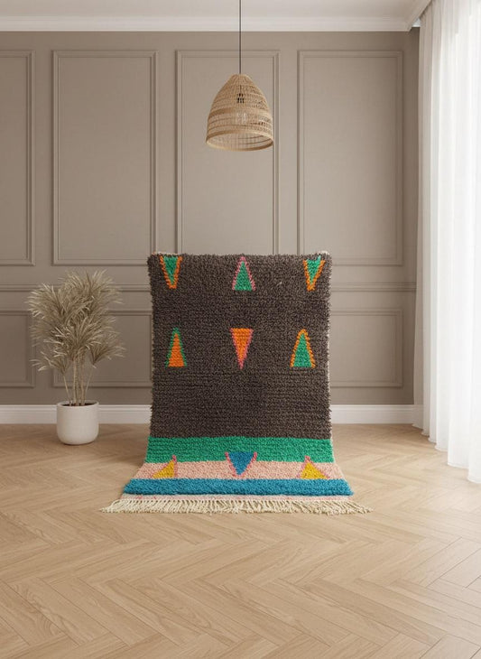 Colorful Berber geometric rug in neutral interior