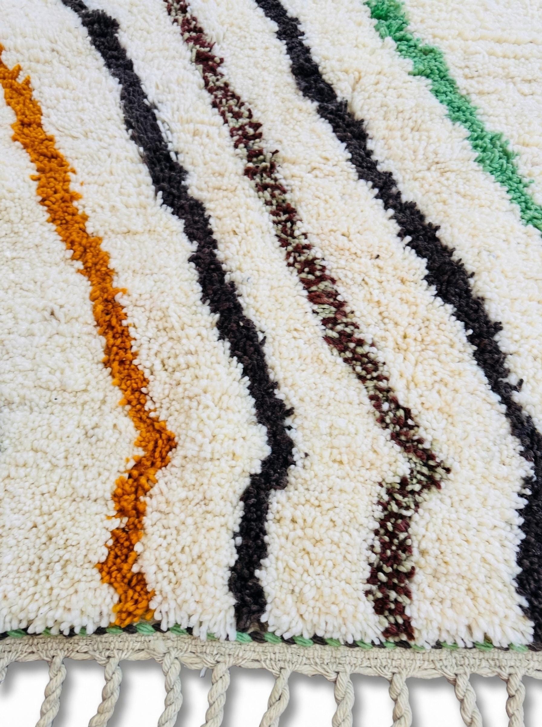 Close-up of Moroccan Berber rug texture with colorful woven details