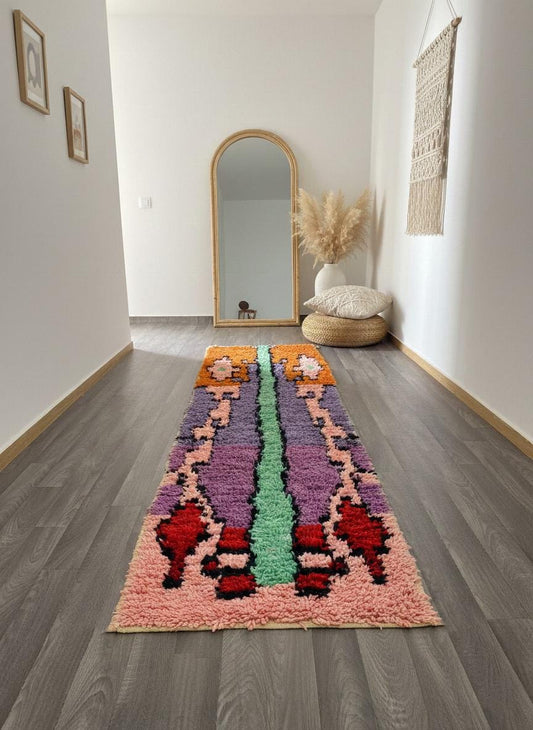 Handwoven Moroccan runner rug in bright entryway