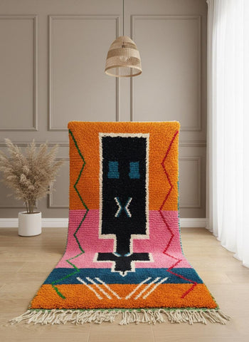 Colorful Moroccan wool rug with abstract design
