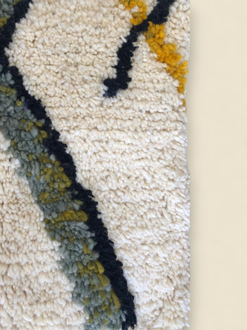 Detail of Berber symbol in black surrounded by green and yellow pattern