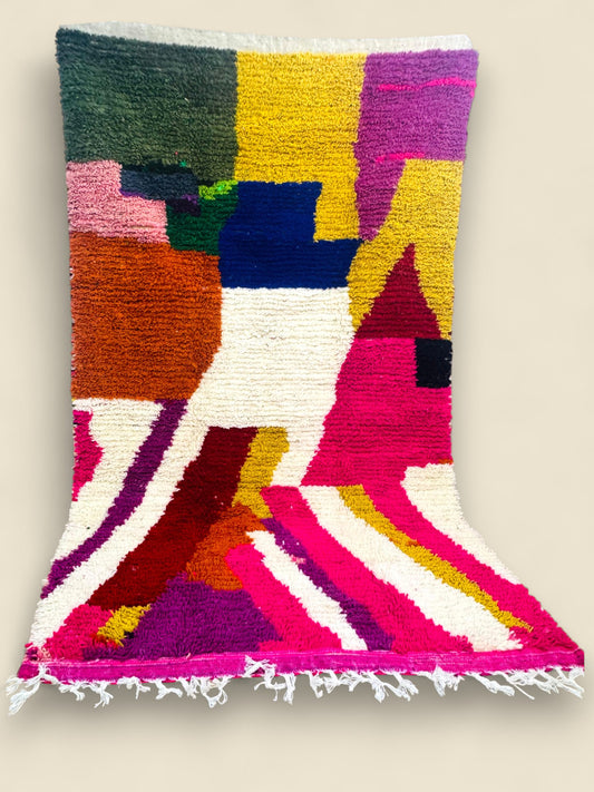 Fadhma handmade Moroccan wool rug with bright geometric blocks