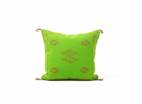 Handmade green Tazgart Berber pillow with traditional Moroccan embroidery
