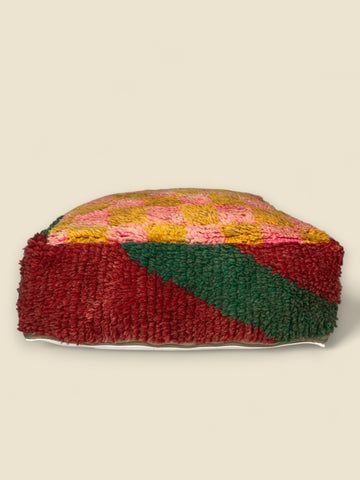 red and green wool sides, handmade from Berber Izzri Pouffe
