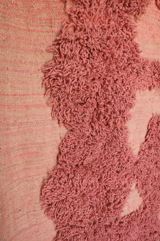 Detailed texture of the pink wool shag and abstract pattern