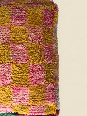 Pink and yellow Wool in Berber Pouffe 