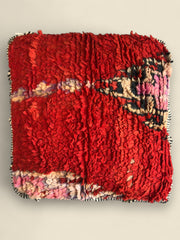 Top view of Moroccan Pouffe With red Color Wool 