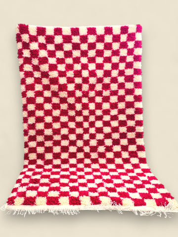 Full view of Tamilla Moroccan Berber rug with checkerboard design
