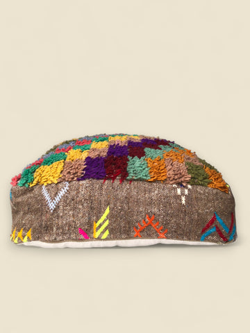 Boho Moroccan floor cushion with traditional embroidered side panel