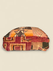 Bohemian-style floor pouffe made from handwoven Moroccan textiles