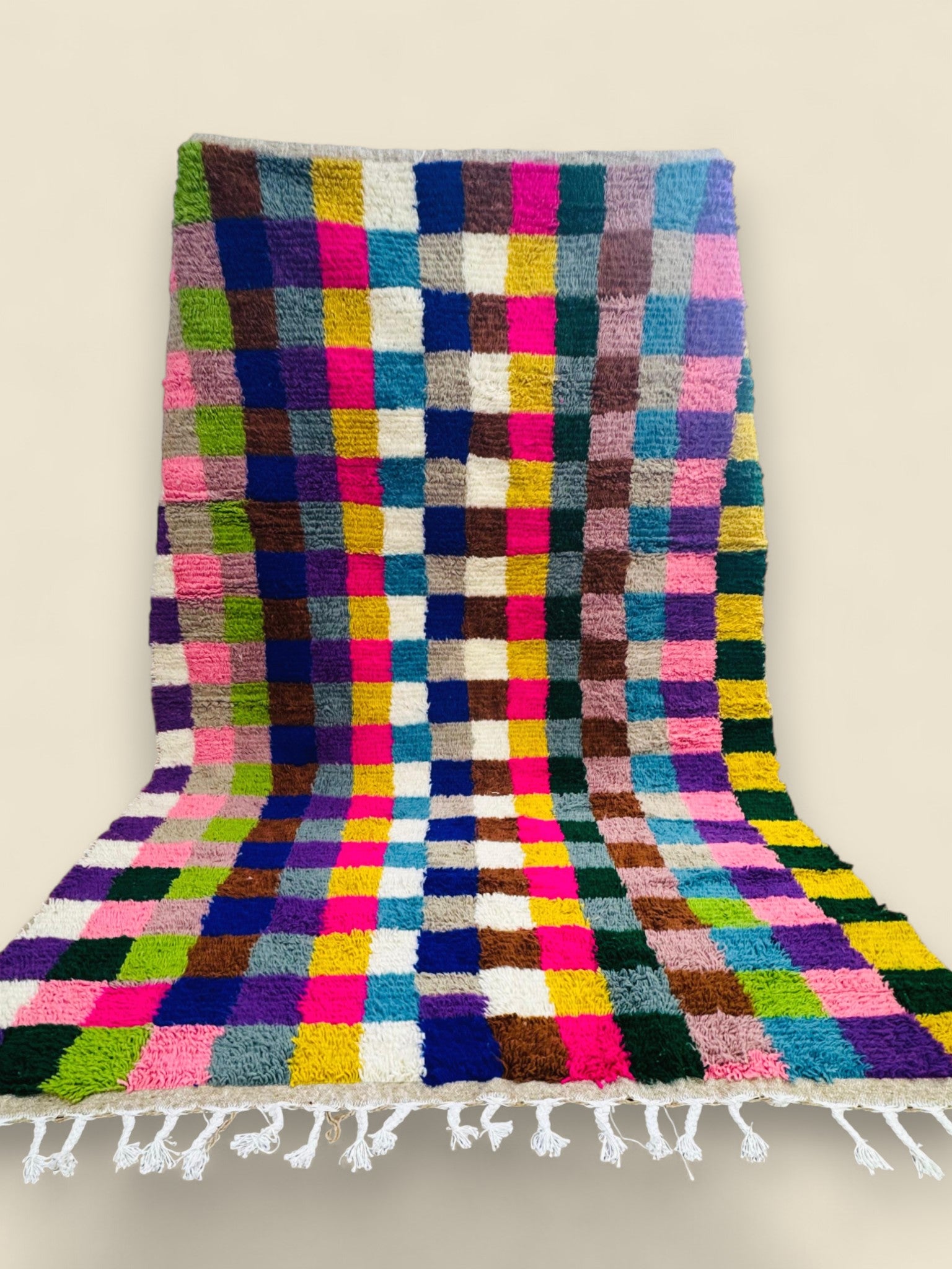 Wool Tilawin Berber rug with bright geometric checkered design