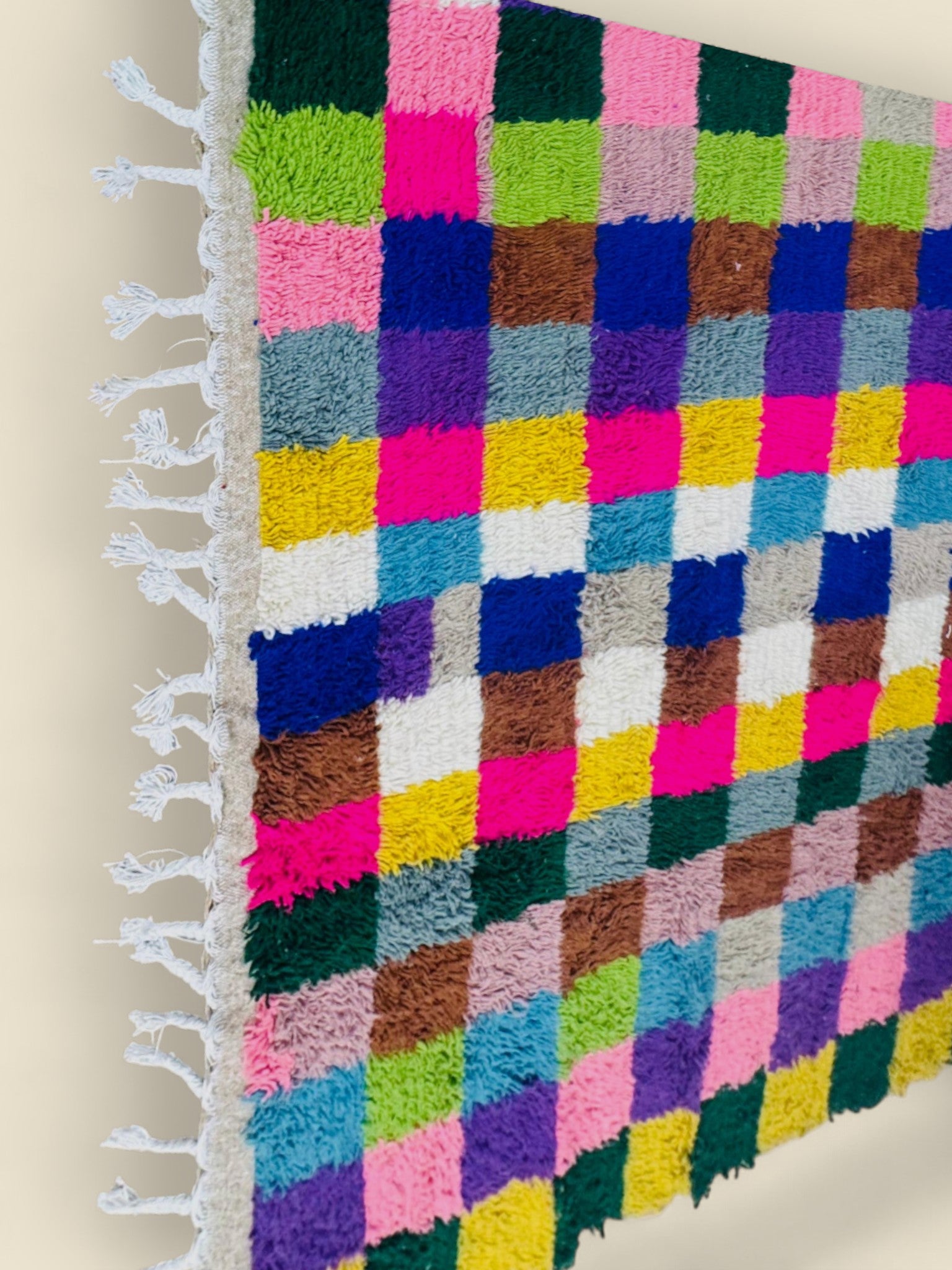 Colorful Tilawin Berber Rug with vibrant Moroccan checkered pattern