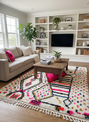 Tin Hinan colorful Moroccan rug in modern living room interior
