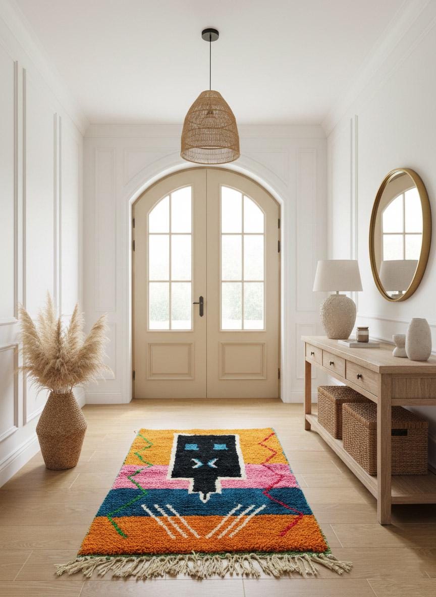 Colorful Berber rug in bright entryway