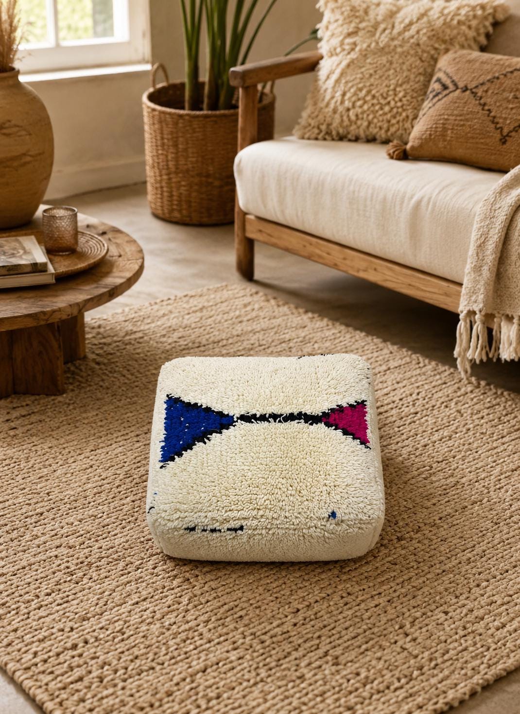 Perfect as extra seating, a comfortable footrest, or a decorative accent in modern and boho-inspired interiors.