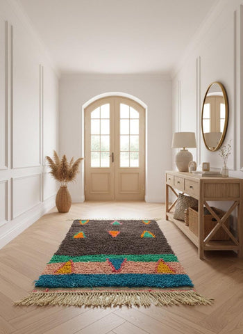 Colorful Moroccan rug in bright entryway