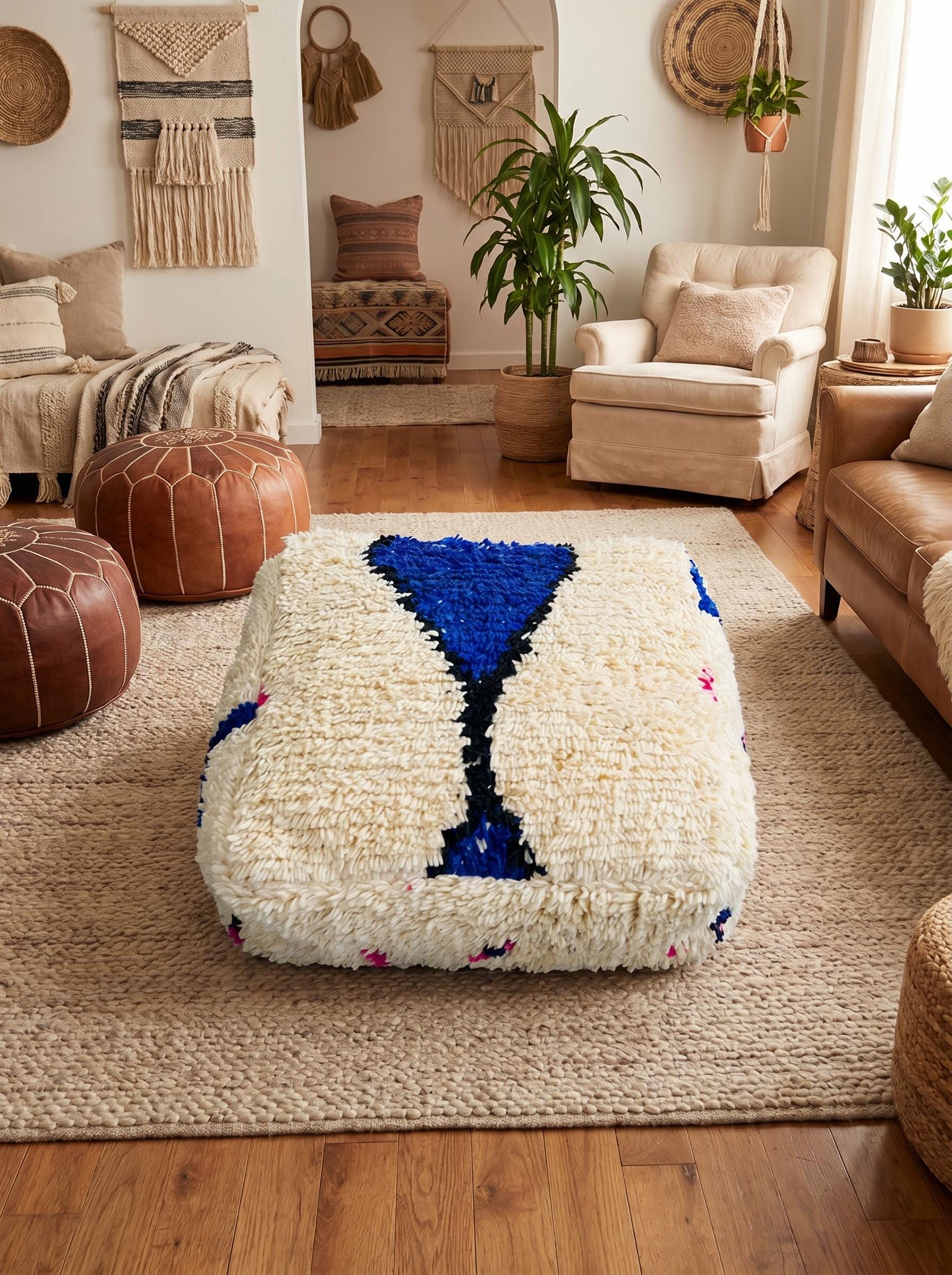 Handcrafted Moroccan Ottoman Styled Beside Leather Sofa