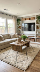 Berber Tifra rug in living room with wooden coffee table
