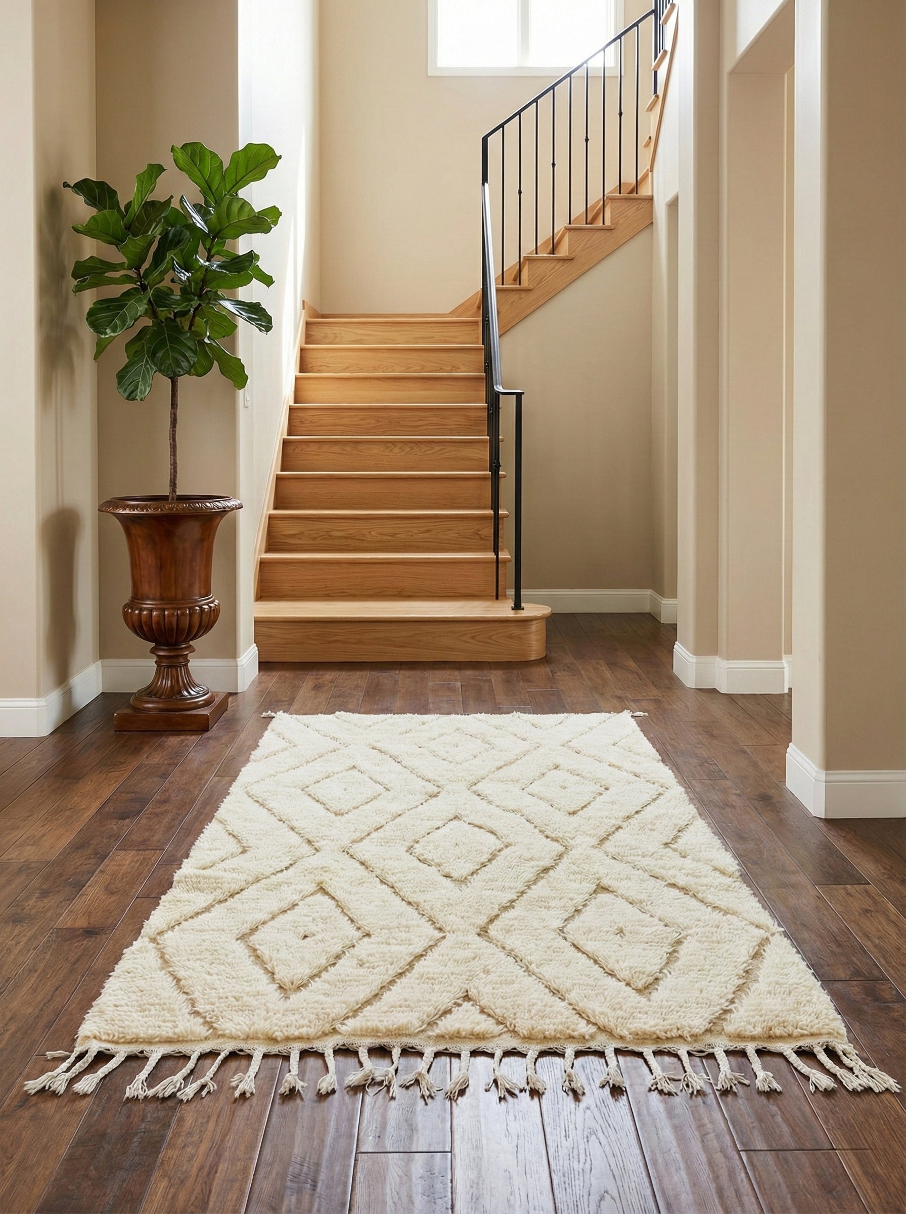 Tuda Berber rug runner with soft wool texture in a bright hallway