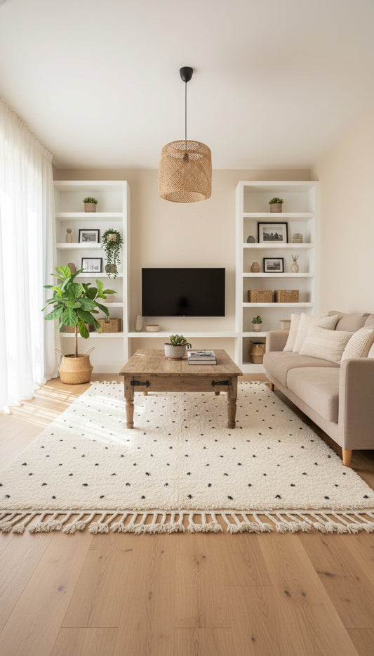 Moroccan Berber Tisran rug made of natural wool with fringe edges