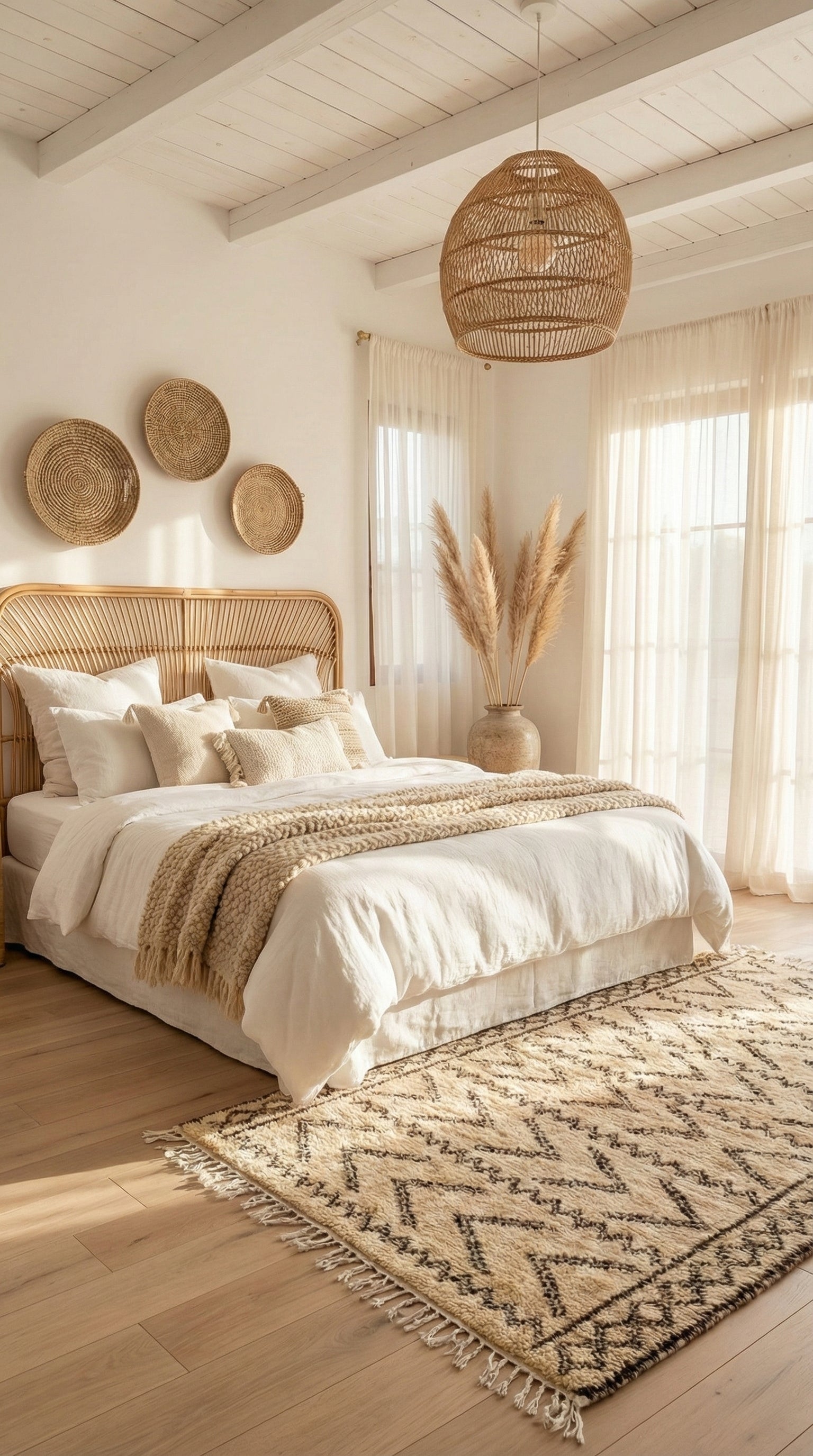 Beige Berber Tawelt rug in a bedroom.