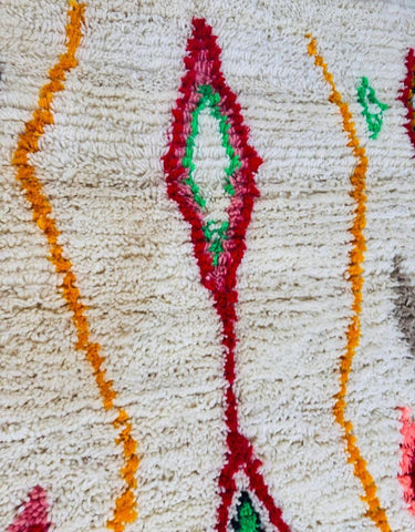 Handmade Moroccan Wool Rug, Ivory Berber Tribal Carpet, Colorful