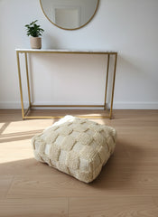 Square Moroccan Berber Azar pouf in natural beige wool