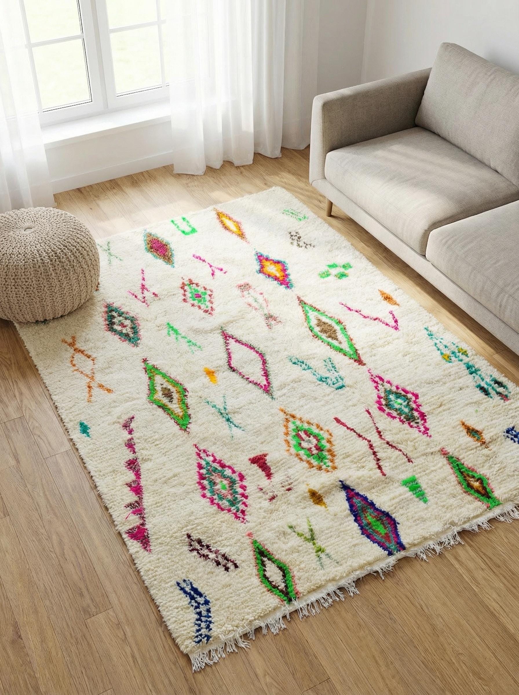 Soft wool Berber rug with vibrant colors in modern interior