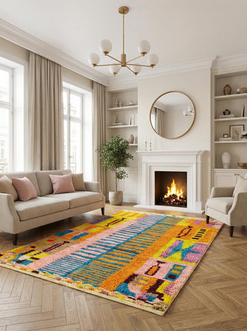 Handmade Berber rug styled in bright minimalist interior