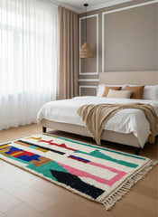 Handwoven Moroccan wool rug with bold color blocks
