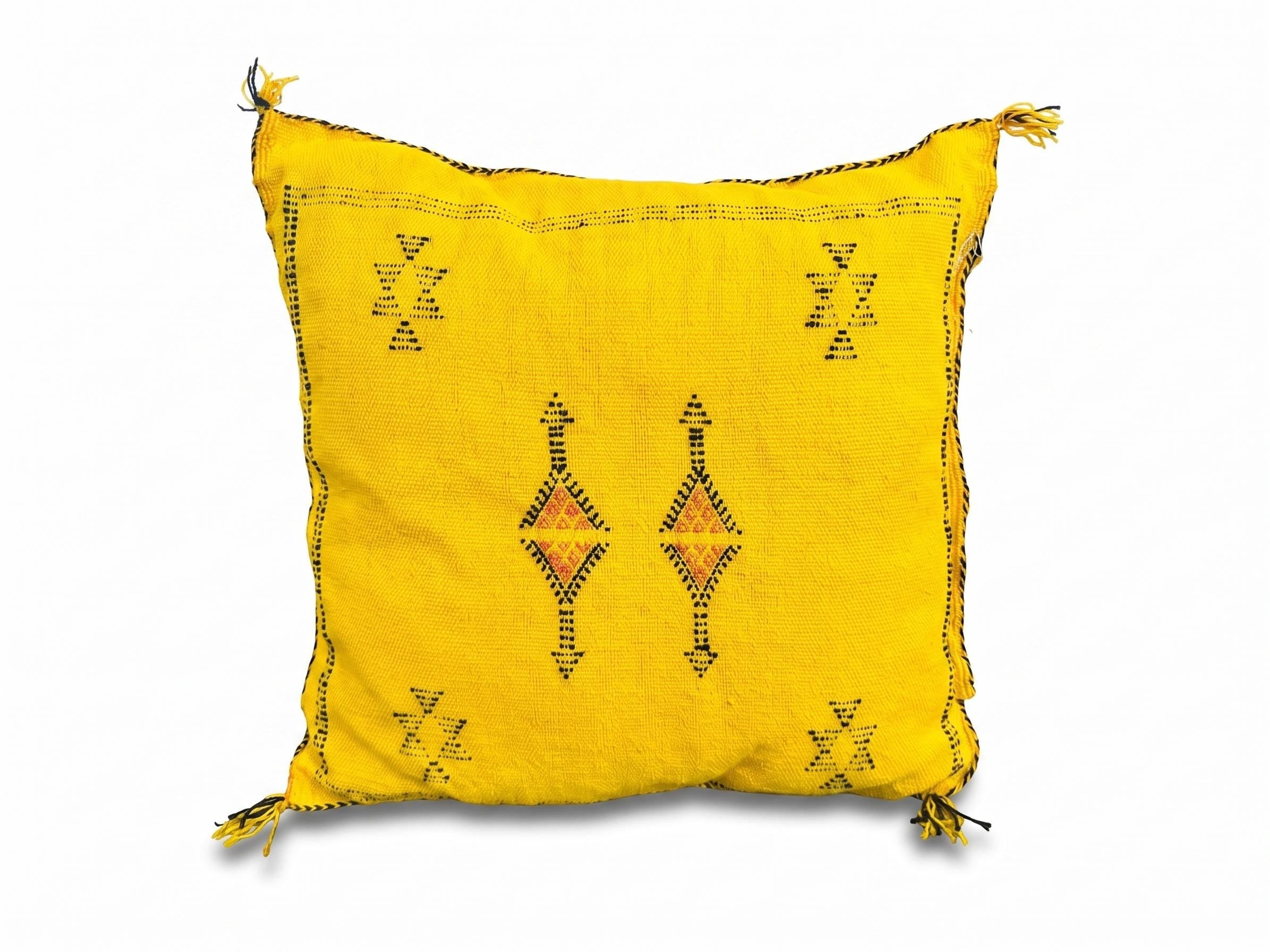 Handmade cactus silk cushion with Berber motifs