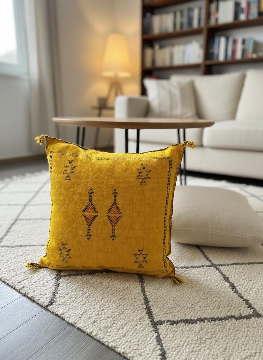 Moroccan decorative pillow in cozy living room
