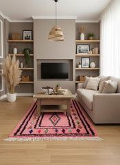 Artisan pink Moroccan rug with traditional diamond design